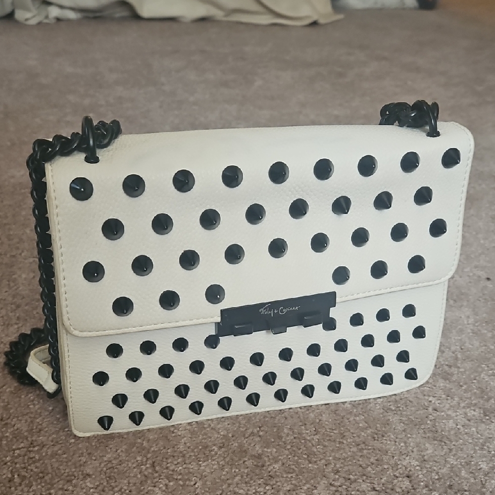 Foley & Corinna White Shoulder Or Crossbody Bag With Black Chain And Spikes
